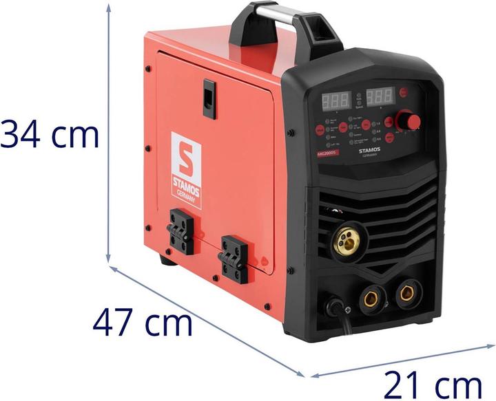 Produktbild Stamos MIG MAG Schweissgerät 200 A Duty Cycle 100 % Synergie E-Hand WIG Liftarc FCAW