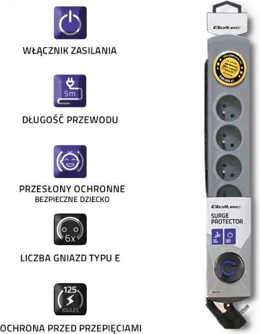 Actual product image Qoltec Supplier did not provide product name (6 x, CEE 7/3, 5 m)