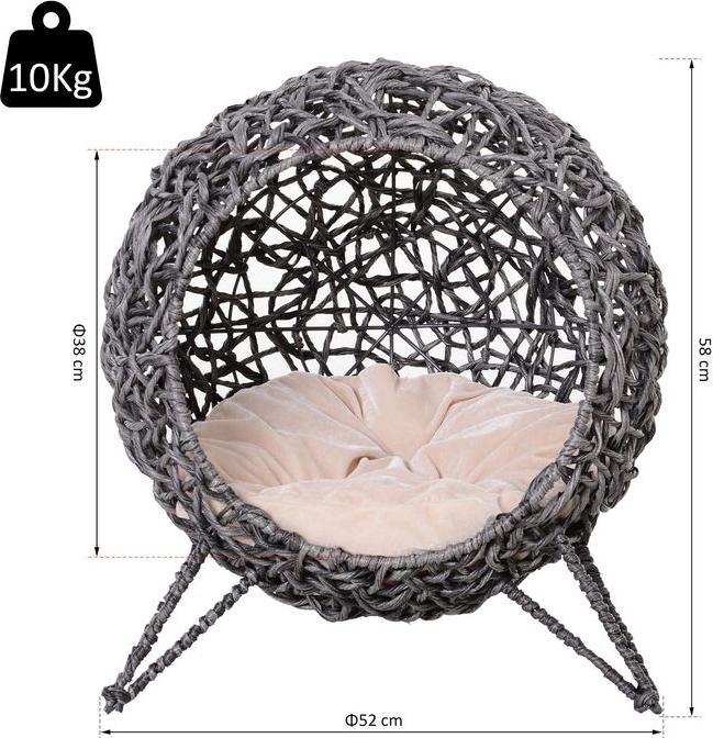 Immagine prodotto Swisshandel24 Casetta per gatti in rattan con cuscini Zona notte per gatti Grotta per gatti con piedini rialzati (Gatto)