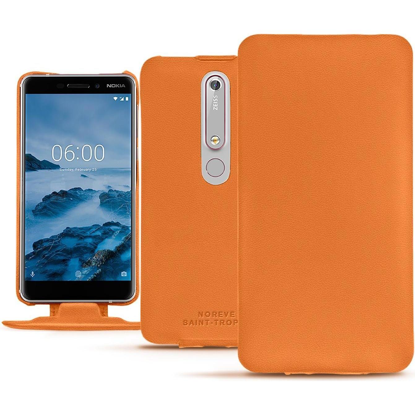 Noreve Lederschutzhülle vertikal (Nokia 6 (2018)), Smartphone Hülle, Orange