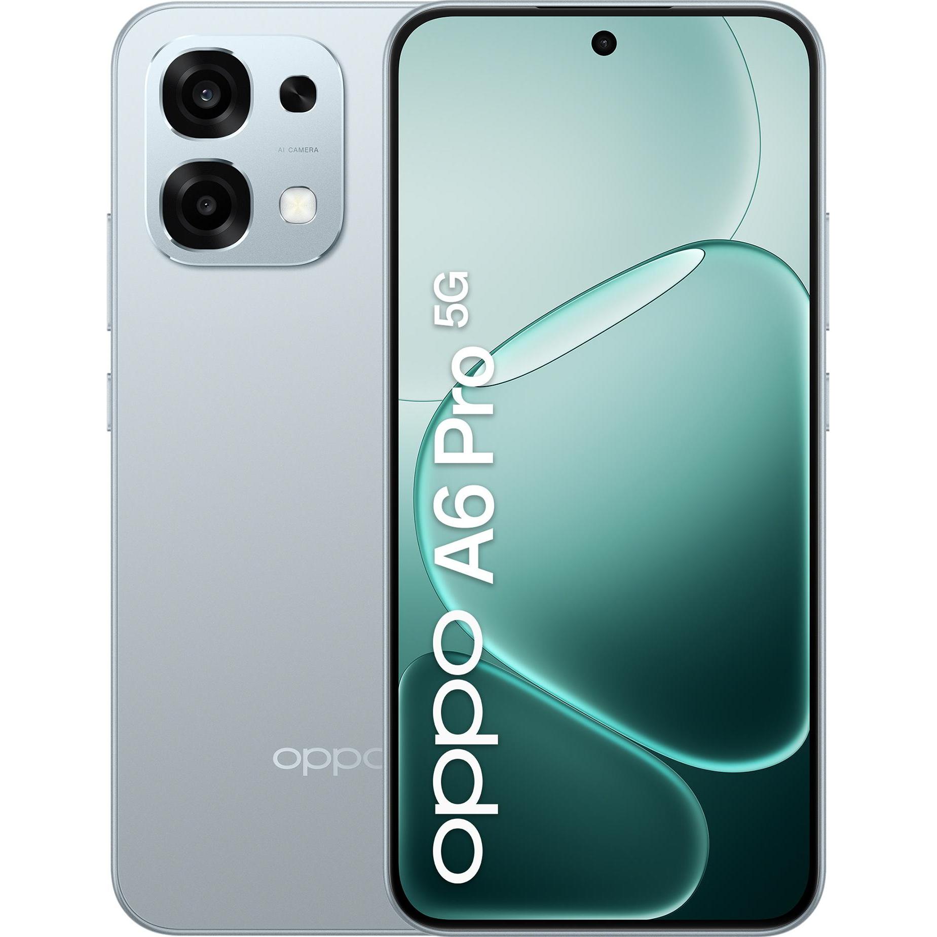 OPPO A6 Pro 5G (256 GB, Lunar Titanium, 6.57", Dual SIM, 5G), Smartphone, Silber