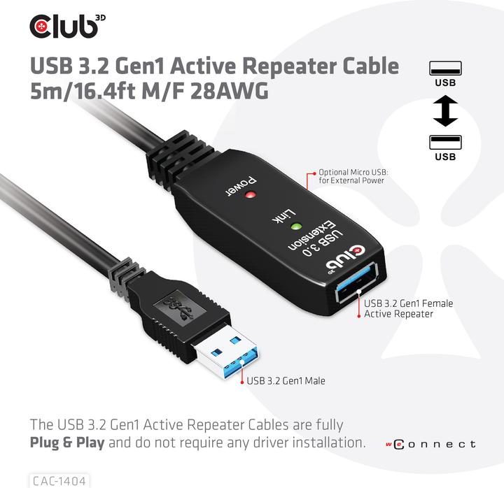 Productafbeelding Club 3D USB A - USB A (5 m, USB 3.2 Gen 2x2)