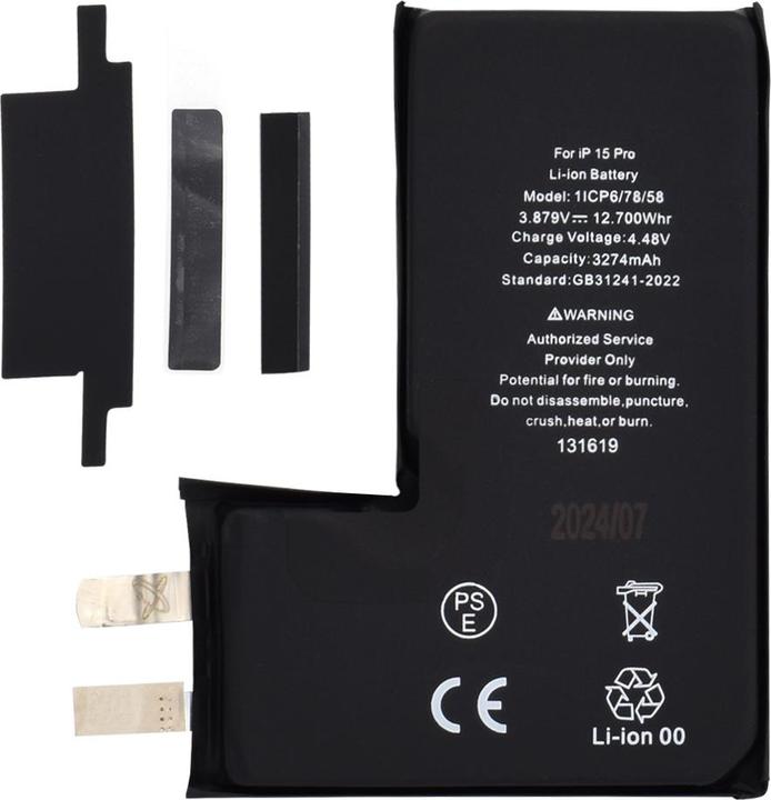 Produktbild OEM - Smartphone Battery (21714) - without Flex-Cable - iPhone 15 Pro - 3274mAh - Black