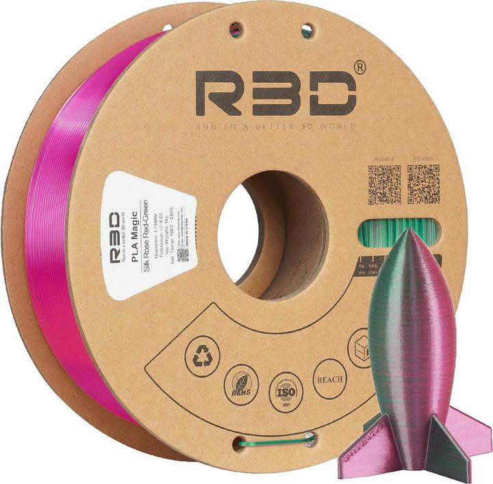 Image du produit R3D eSilk Magic-PLA Filament Rouge Rose-Vert 1.75mm 1Kg (PLA, 1.75 mm, 1000 g)