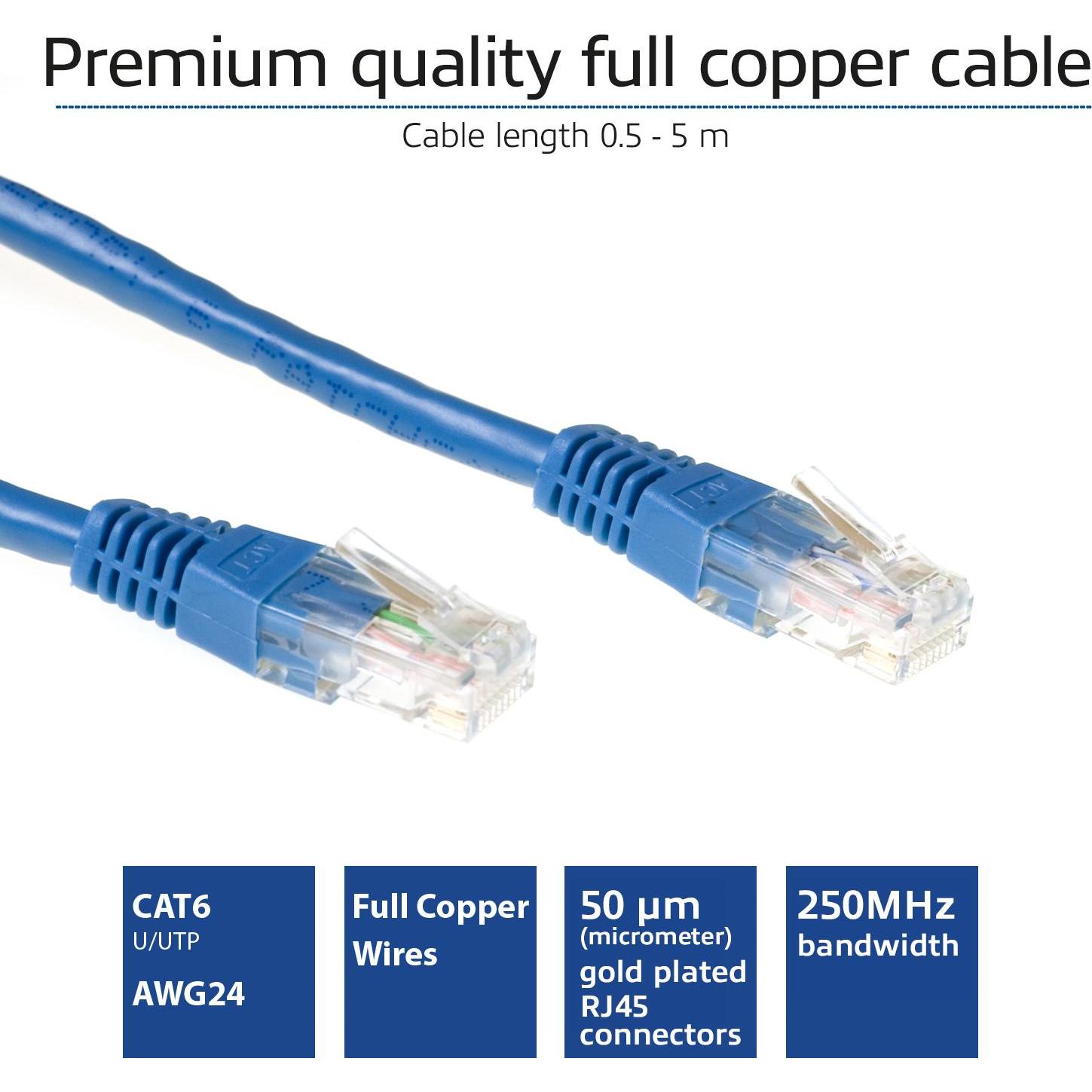 Thumbnail - ACT Blue 7 meter U/UTP CAT6 patch cable with RJ45 connectors. Cat6 u/utp blue 7.00m (U/UTP, CAT6, 7 m), Netzwerkkabel