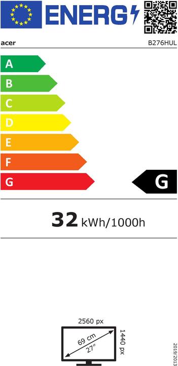 Label énergétique Acer B276HULC (2560 x 1440 pixels, 27")
