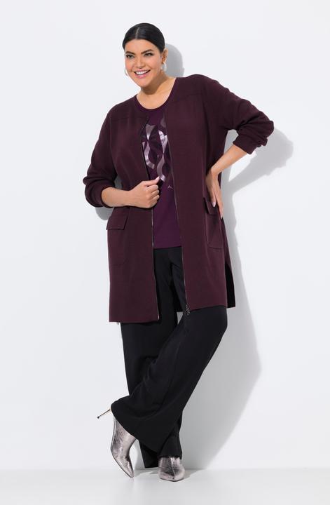 Produktbild Ulla Popken Strickjacke, Feinripp, Rundhals, 2-Wege-Zipper (50, 52)