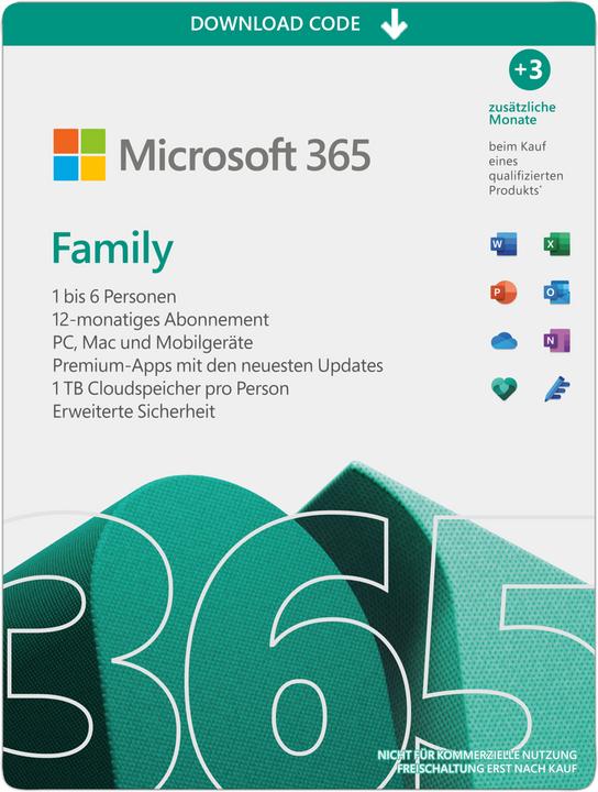 Actual product image Microsoft 365 Family (6 User, 5 Devices/Users, 3 months)
