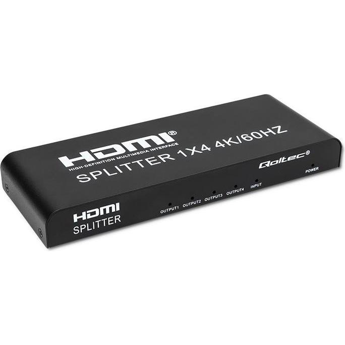Qoltec 51799 Aktiver HDMI-Splitter 4 x HDMI 4K x 2K 6 Gbit/s 60Hz, Switch Box