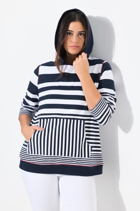 Produktbild Ulla Popken Hoodie, Streifen, Kapuze, Kängurutasche, Langarm (42, 44)