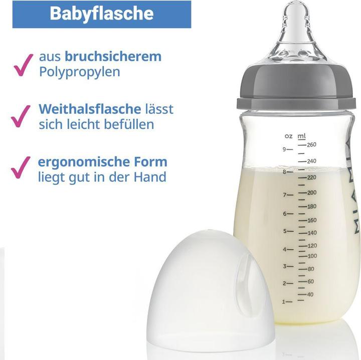 Produktbild MiaMia Babyflaschen PP-Flasche 3er Pack 260 ml + Silikon-Trinksauger (260 ml)
