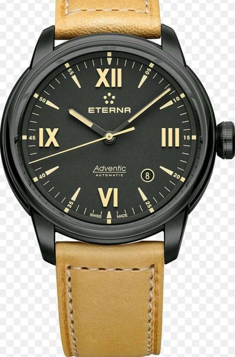 Actual product image Eterna Men 11297043421353 Adventic 41mm Automatic Black PVD Watch Cream Leather (Analogue wristwatch)
