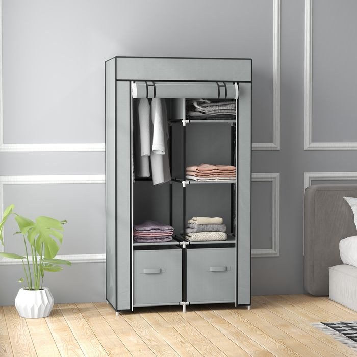 Produktbild Swisshandel24 Stoffschrank Kleiderschrank mit 5 Fächern, Kleiderstange, Garderobe mit Reissverschluss, Faltschrank (83 x 42.5 x 162.5 cm)