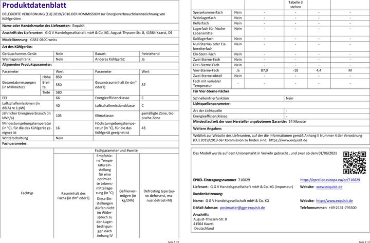Produktbild Exquisit GS81-040C (Freistehend, 87 l)