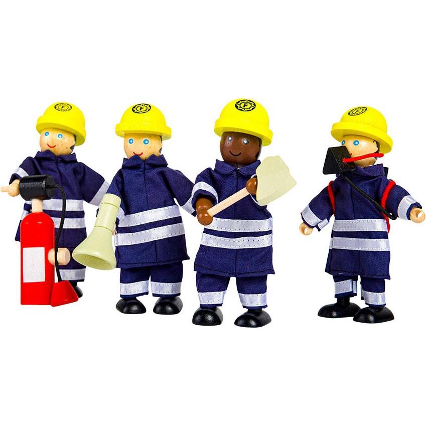 Bigjigs Tidlo Puppenhaus-Puppen aus Holz, Feuerwehrleute, 4-tlg.
