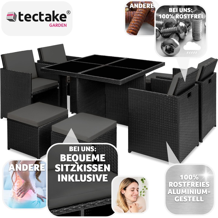 Produktbild tectake Aluminium Rattan Sitzgruppe Manhattan (100 cm)