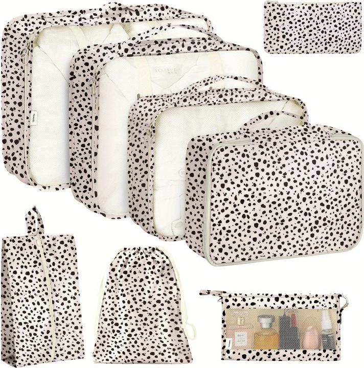 Only-Bags.Store 8pcs, Kuh Druck und Leopard Print Packing Cubes Gepäck Packing Organizer, Reisezubehör, Packing