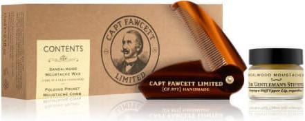 Captain Fawcett Capt. Fawcett Care - Sandalwood Moustache Wax & Folding Pocket Moustache Comb Kit (200 ml, Rasiergel)