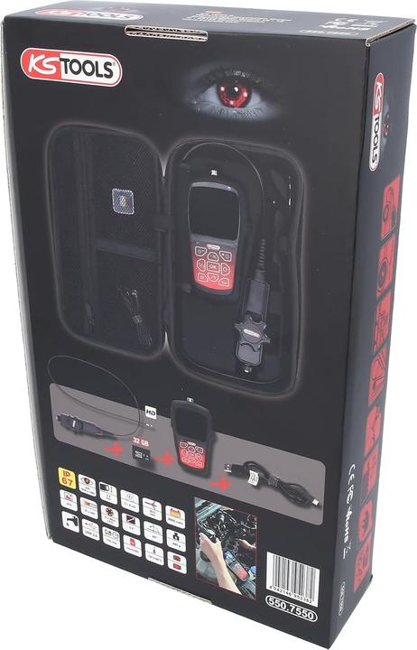 Actual product image KS Tools HD videoscope set with Ø 3.9 mm 180° and 0° HD front camera probe, flexible PVC sheath, 3-piece