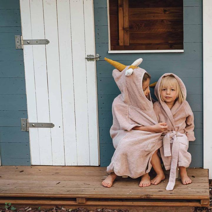 Actual product image Kikadu Bathrobe unicorn pale rose size 1-2 (GOTS)