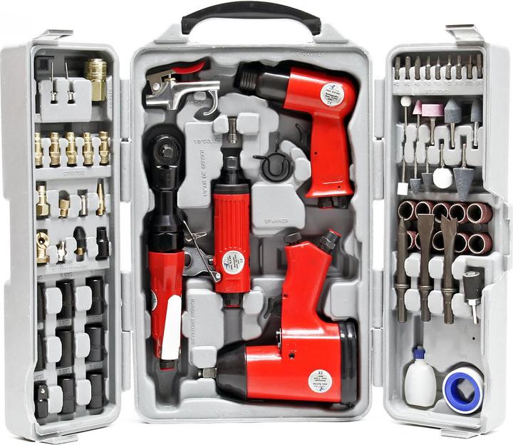 Produktbild Wiltec Druckluftgeräte Set 71 Teile Schlagschrauber Druckluft Meissel Schleifer Ratsche (1/4")