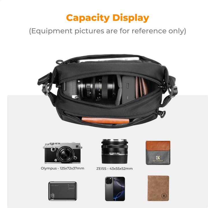 Immagine prodotto K&F Concept Sling Bag 4L Urban Wander 12 (Black) (Borsa a tracolla per fotocamera, 4 l)