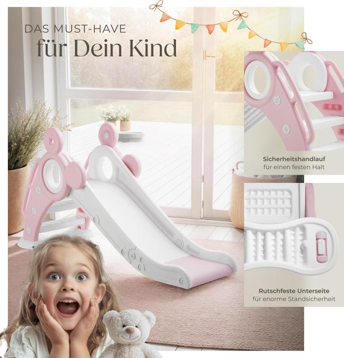 Produktbild tectake Kinderrutsche Joy, mit Basketballkorb, klappbar
