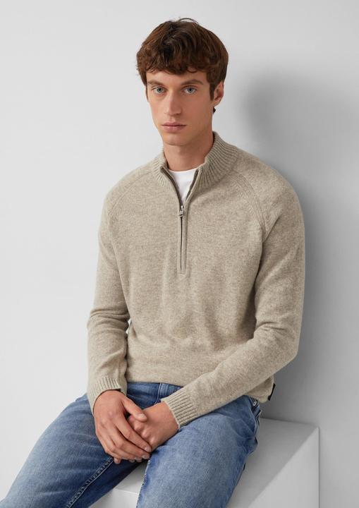Produktbild s.Oliver Strickpullover Strickpullover aus reiner Wolle mit Troyer-Kragen (M)