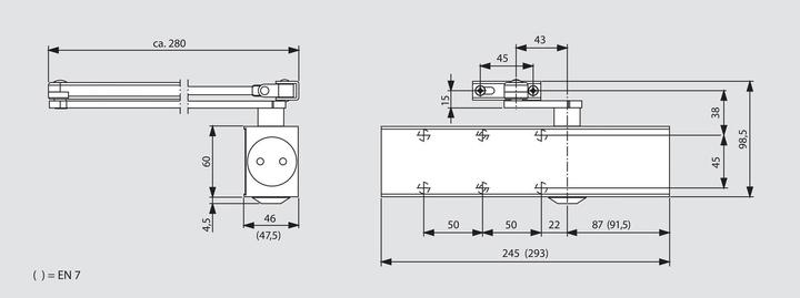 Produktbild Dormakaba Türschliesser TS83 Flachgestänge EN 3-6 mit Feststellung + Abschaltung