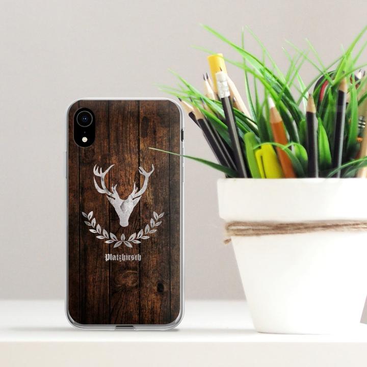 Produktbild DeinDesign Silikon Hülle für Apple iPhone Xr Handyhülle Case Smartphone Schutzhülle Hirsch Holz Holzoptik (Apple iPhone XR)