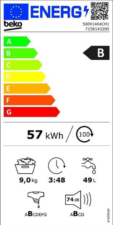 Label énergétique Beko 50091464CH1 (9 kg, Gauche)