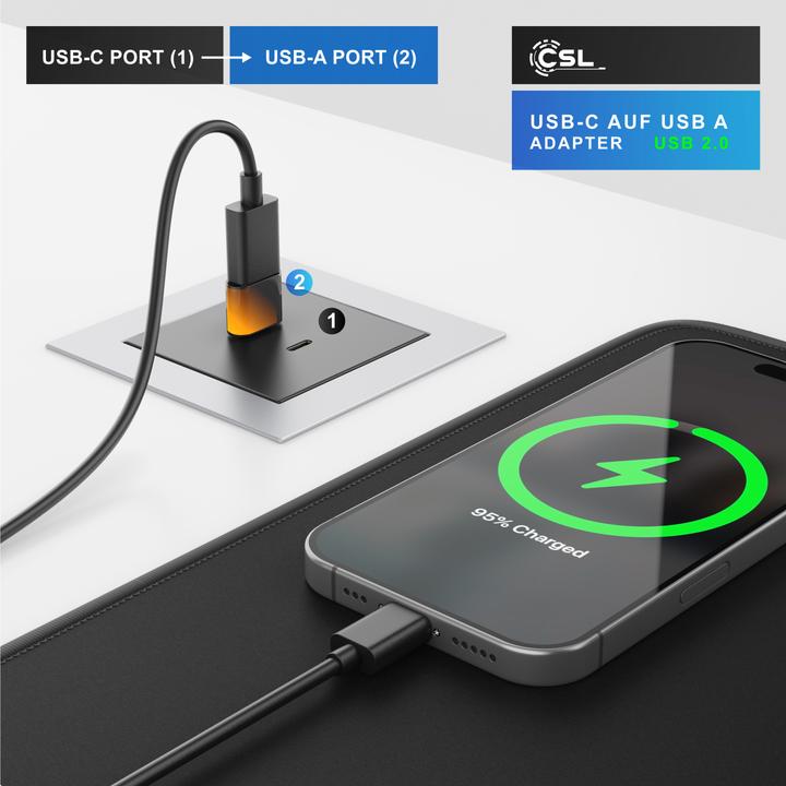 Produktbild CSL Adapter Stecker USB-A auf USB-C Buchse, USB 2.0, 480 Mbit/s Transfer, für Handy & Tablet, Plug&Play (USB Typ-C)
