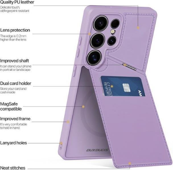 Produktbild Dux Ducis Samsung Galaxy S25 Ultra Magnetic Wallet Case mit Ständer - Lila (Samsung Galaxy S25 Ultra)