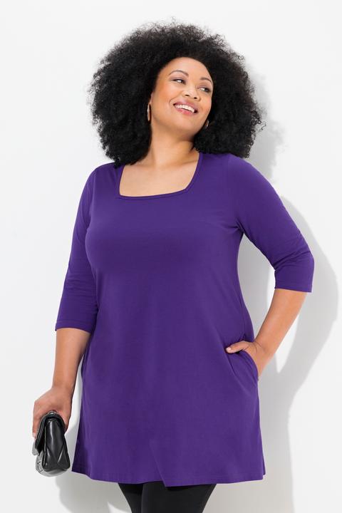 Actual product image Ulla Popken Square Neckline Knit Swing A-line Pocket Tunic (54)
