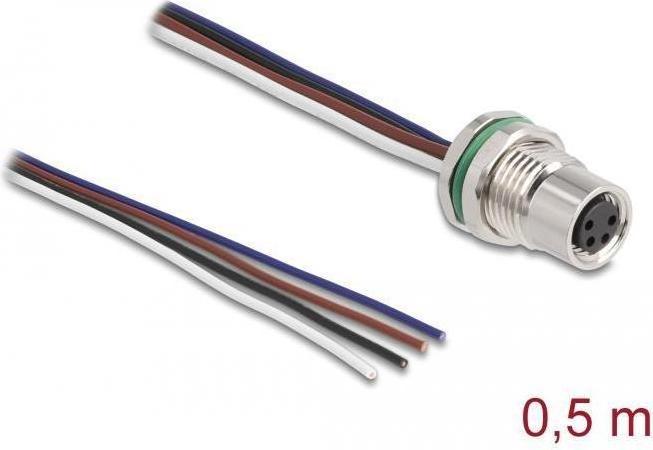 Actual product image Delock M8 4 pin socket for panel with open cables A-coded