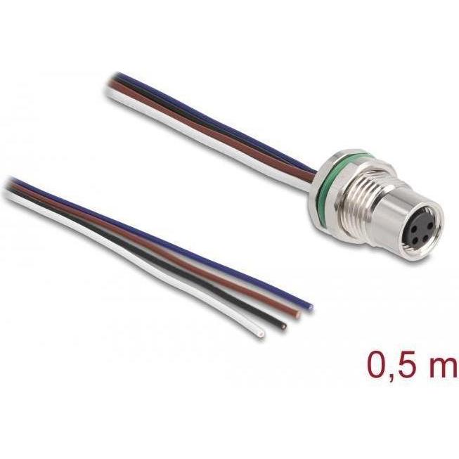 Delock Presa M8 a 4 pin per pannello con cavi aperti Codice A, Cavo + Spina elettrica