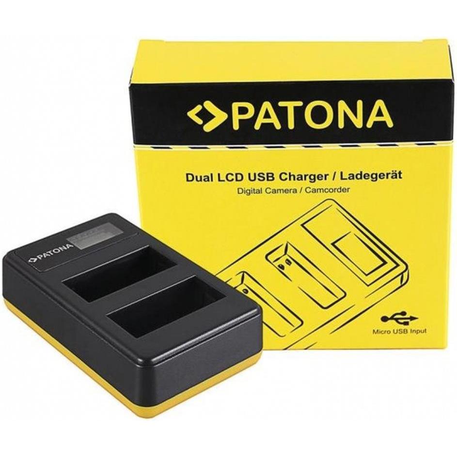 Patona Doppio caricatore USB LCD Canon LP-E8 (Caricabatterie per fotocamere), Alimentatore fotocamera, Giallo, Nero