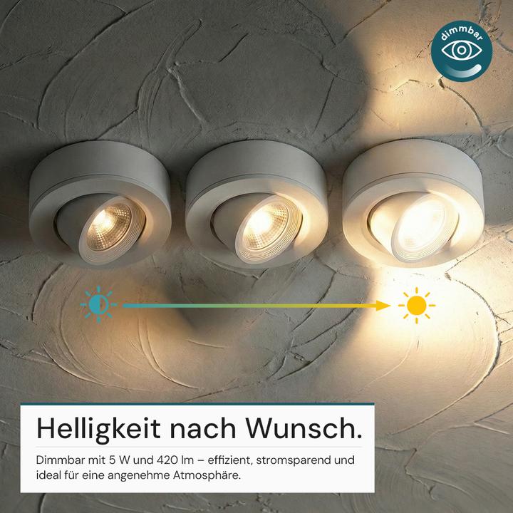 Produktbild Luxula LED CCT Downlight, Ein- und Aufbaustrahler, schwenkbar, weiss, dimmbar, 5 W, 420 lm (420 lm)