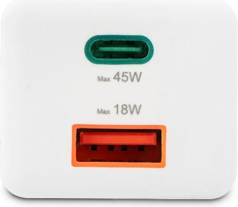 Image du produit Hama Chargeur rapide, 1x USB-C PD, 1x USB-A QC, mini-chargeur, 45 W, blanc (45 W)