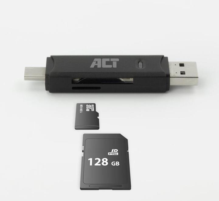 Actual product image USB 3.2 card reader, SD/micro SD, USB-C or USB-A, black (USB-C 3.2 Gen 1)
