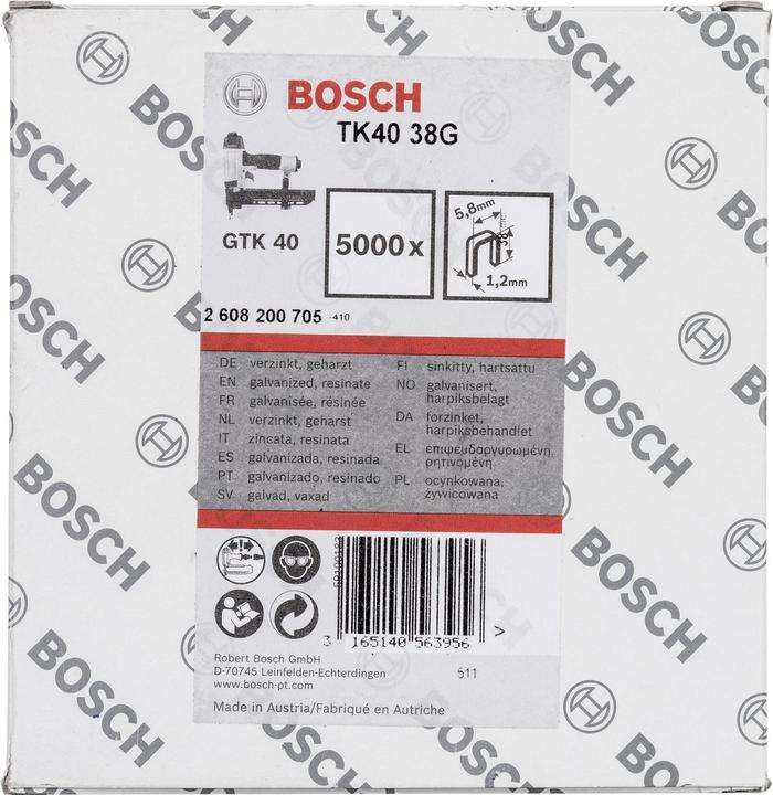 Produktbild Bosch Professional Zubehör Schmalrückenklammer TK40 38G, 5,8 mm, 1,2 mm, 38 mm, verzinkt