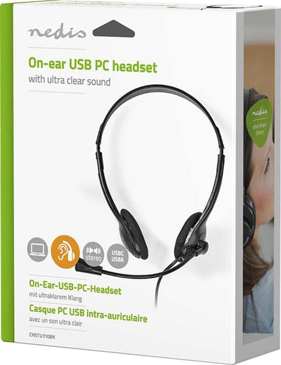 Actual product image Nedis PC Headset On-Ear - Black (Cable, USB-A, Google Meet, Microsoft teams, Zoom)