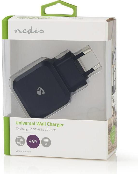 Produktbild Nedis Netzladegerät Schnellladefunktion 2X 2.4 A A Anzahl der Ausgänge: 2 2X USB-A Kein Kabel im Lie (24 W, 2 Ports)