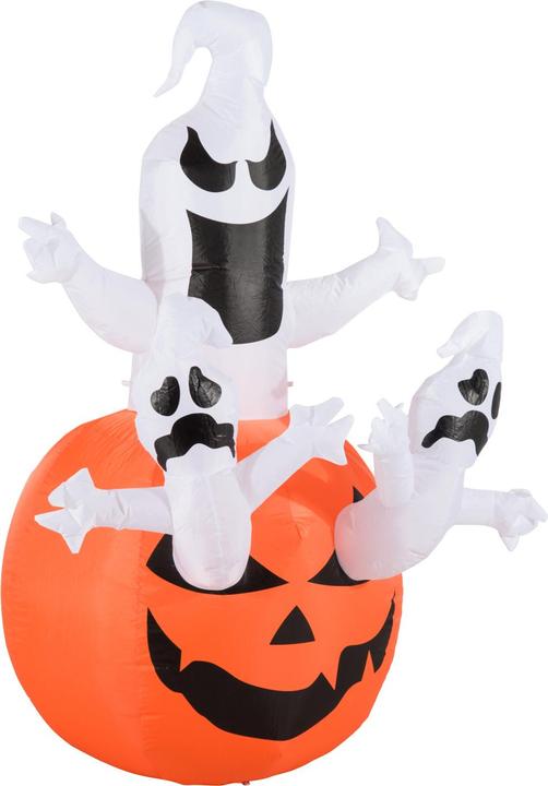 Produktbild Swisshandel24 Aufblasbarer Kürbis Geist Gespenst Halloween Deko Figur Luftfigur mit LED Beleuchtung, Polyester, 12