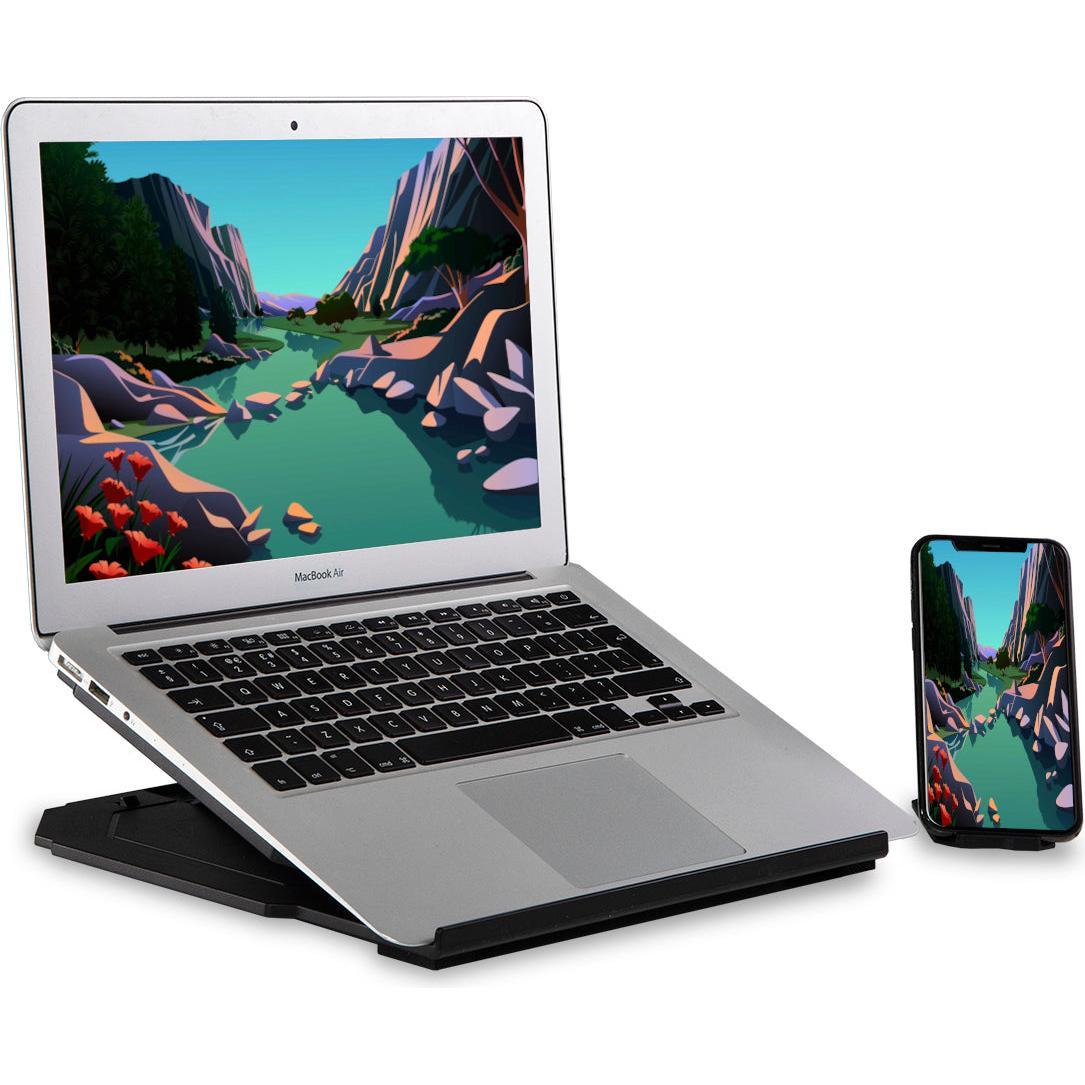 Desire2 2in1 tragbarer Laptopständer Schwarz 360 drehbar inkl. mobilem Ständer, Supporto per notebook, Nero