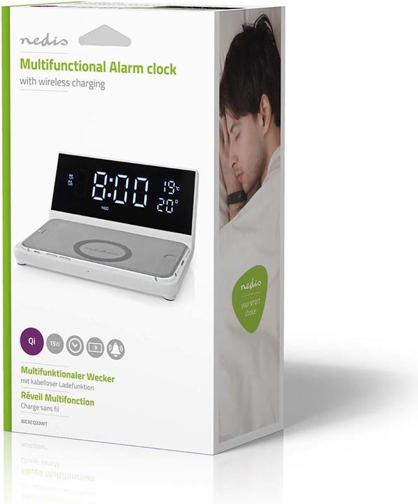 Produktbild Nedis Wecker Kabelloses Ladegreät Qi Zertifiziert 5/7.5/10 / 15 W USB-A Stecker 2 Alarmzeiten Snooze