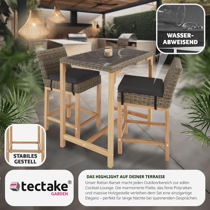 Produktbild tectake Rattan Bartisch Kutina mit 2 Stühlen Latina (96 cm)