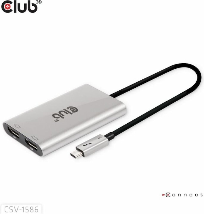 Produktbild Club 3D Club3D Adapter Thunderbolt 3 > 2x DP 1.2 4K@60Hz aktiv St/Bu retail (Thunderbolt, 10.80 cm)