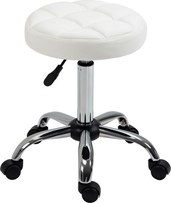 Produktbild Swisshandel24 Drehhocker, Salonhocker, höhenverstellbar, Kunstleder, Steppdesign, Ø35,5x48-63cm, Weiss/Silber