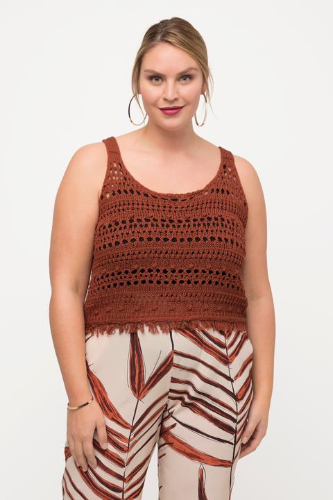 Immagine prodotto Ulla Popken Top smanicato dalla vestibilità classica in maglia con frange e scollo rotondo (54)